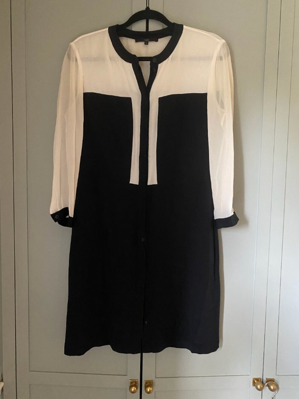 Tibi Black & Cream Colorblock Silk Dress — Size 6